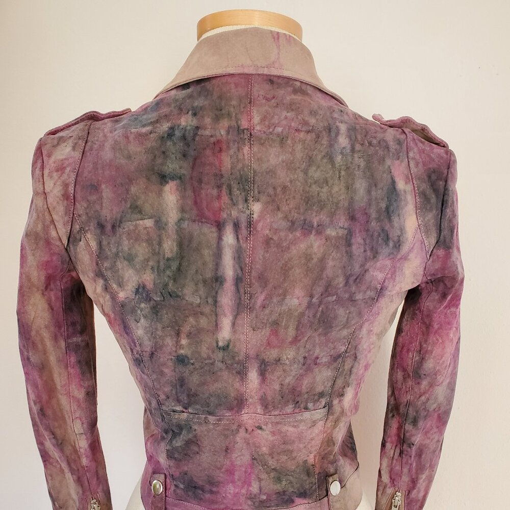 Leather Moto biker suede Jacket Beige tan pink black gray XS petite small tiedye
